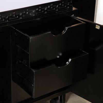 James Mont Mid Century Sideboard in Black Lacquer with Greek Key Detail by James Mont