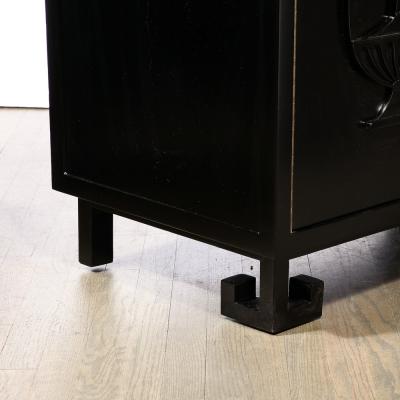 James Mont Mid Century Sideboard in Black Lacquer with Greek Key Detail by James Mont