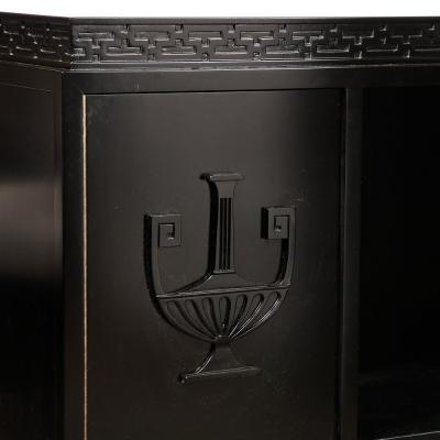 James Mont Mid Century Sideboard in Black Lacquer with Greek Key Detail by James Mont