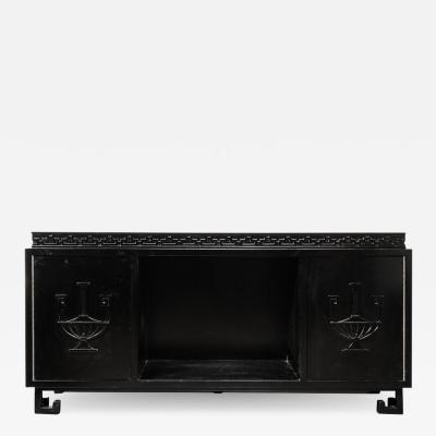 James Mont Mid Century Sideboard in Black Lacquer with Greek Key Detail by James Mont