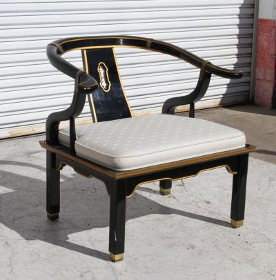 James Mont Ming Style Black Lacquer Brass Low Chair After James Mont