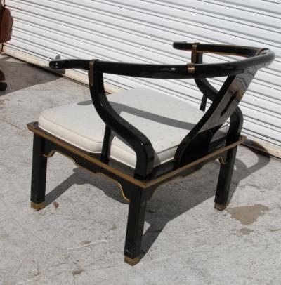 James Mont Ming Style Black Lacquer Brass Low Chair After James Mont