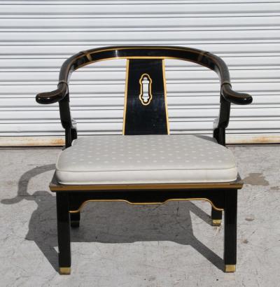 James Mont Ming Style Black Lacquer Brass Low Chair After James Mont