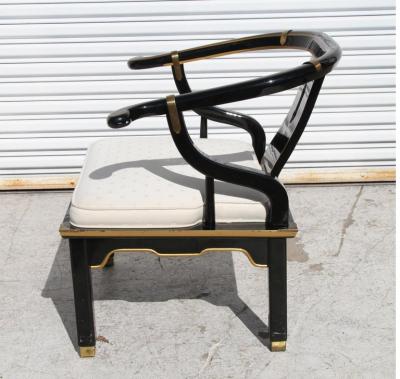 James Mont Ming Style Black Lacquer Brass Low Chair After James Mont