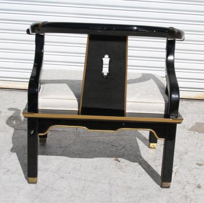 James Mont Ming Style Black Lacquer Brass Low Chair After James Mont