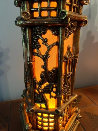 James Mont PAIR OF GILT GESSO WOOD CHINOISERIE LAMPS IN THE MANNER OF JAMES MONT