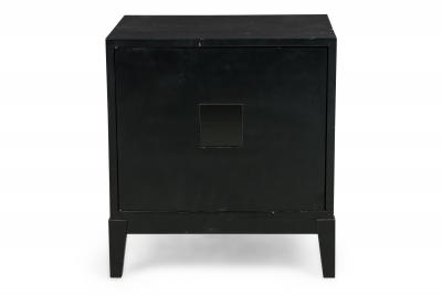 James Mont Pair of American Mid Century Black Matte and Lacquer Bedside Tables