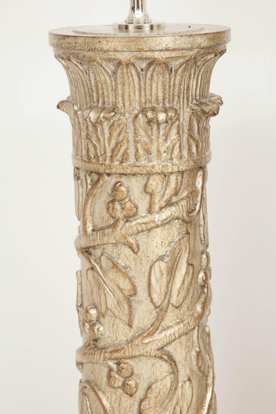 James Mont Pair of Carved Wooden Lamps by James Mont 