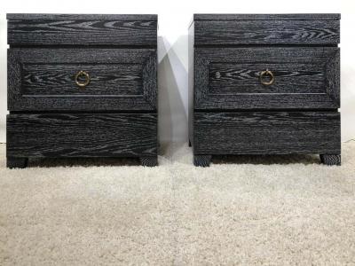 James Mont Pair of Elegant James Mont Cerused Custom Cabinet Nightstand Chests