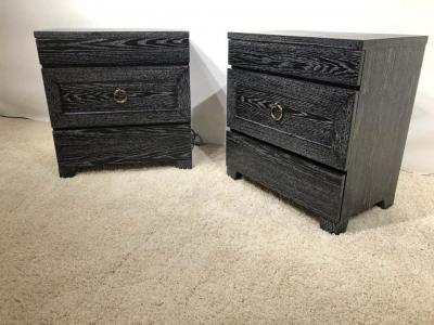 James Mont Pair of Elegant James Mont Cerused Custom Cabinet Nightstand Chests
