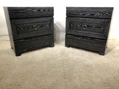 James Mont Pair of Elegant James Mont Cerused Custom Cabinet Nightstand Chests