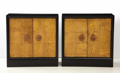 James Mont Pair of James Mont Oak Front Cabinets 