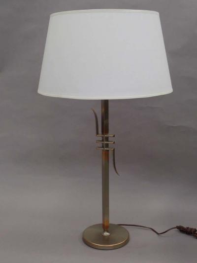 James Mont Pair of Mid Century Modern Nickeled Copper Table Lamps Attributed to James Mont