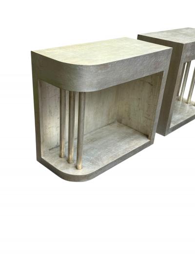 James Mont RARE MODERNIST SILVER LEAFED ART DECO SIDE TABLES BY JAMES MONT