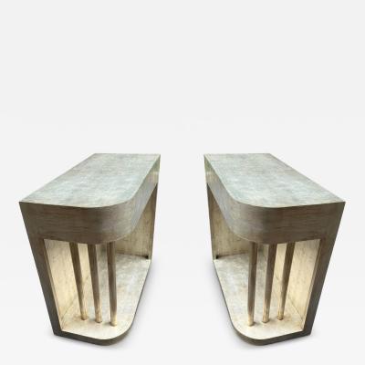 James Mont RARE MODERNIST SILVER LEAFED ART DECO SIDE TABLES BY JAMES MONT