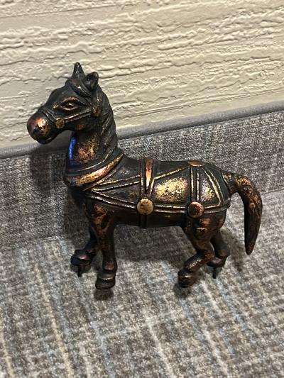 James Mont RARE PAIR OF JAMES MONT MIXED METALLIC FINISHES WOOD METAL HORSE LAMPS