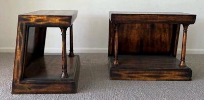 James Mont RARE PAIR OF SIDE TABLES WITH MIXED METALLIC LEAF FINISH BY JAMES MONT