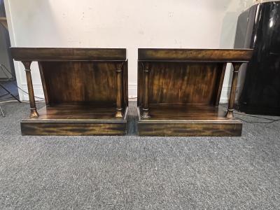 James Mont RARE PAIR OF SIDE TABLES WITH MIXED METALLIC LEAF FINISH BY JAMES MONT