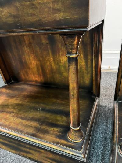 James Mont RARE PAIR OF SIDE TABLES WITH MIXED METALLIC LEAF FINISH BY JAMES MONT