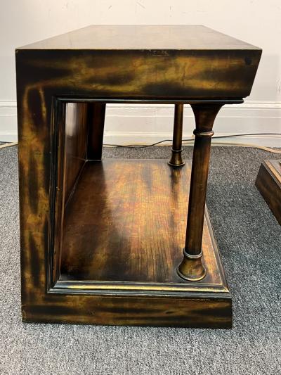 James Mont RARE PAIR OF SIDE TABLES WITH MIXED METALLIC LEAF FINISH BY JAMES MONT