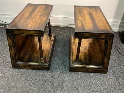 James Mont RARE PAIR OF SIDE TABLES WITH MIXED METALLIC LEAF FINISH BY JAMES MONT