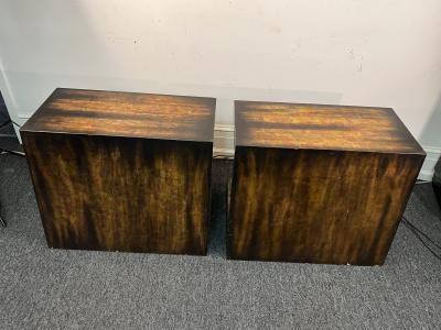 James Mont RARE PAIR OF SIDE TABLES WITH MIXED METALLIC LEAF FINISH BY JAMES MONT