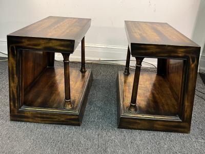James Mont RARE PAIR OF SIDE TABLES WITH MIXED METALLIC LEAF FINISH BY JAMES MONT