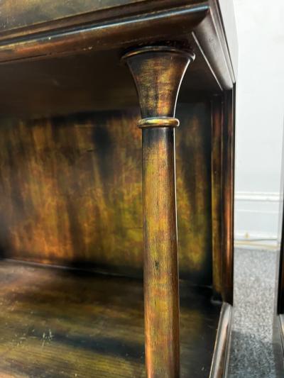 James Mont RARE PAIR OF SIDE TABLES WITH MIXED METALLIC LEAF FINISH BY JAMES MONT