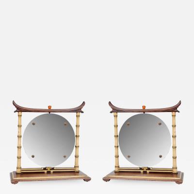James Mont Rare Pair of Stunning James Mont Bamboo Design Vanity Mirrors