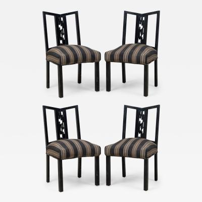 James Mont Set of 4 James Mont Black Lacquered Stripe Upholstered Dining Side Chairs