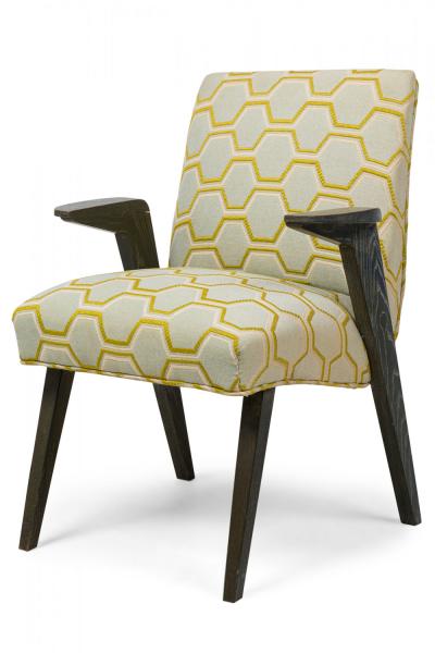 James Mont Set of 6 James Mont American Modern Gray Cerused Oak Upholstered Dining Chairs