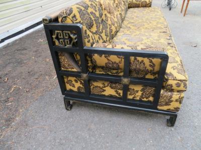 James Mont Unusual 1970s Asian James Mont style Black Lacquered Sofa Midcentury Chinoiserie