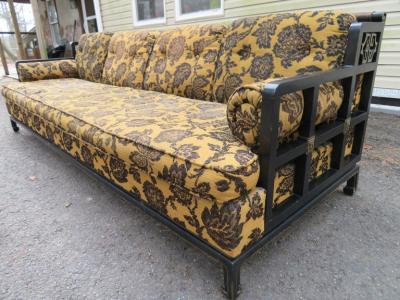 James Mont Unusual 1970s Asian James Mont style Black Lacquered Sofa Midcentury Chinoiserie