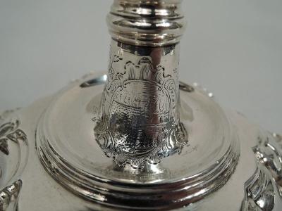 James Morison Set of 4 English Georgian 6 Shell Candlesticks by Morison 1756