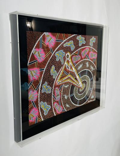 James P Simon Australian Aboriginal Painting in Lucite Shadowbox Signed 