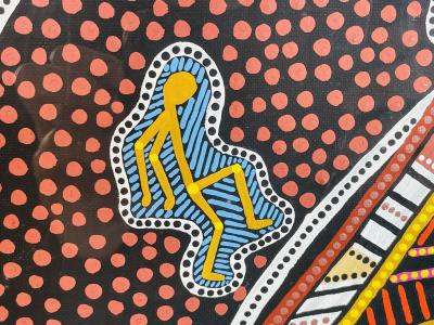 James P Simon Australian Aboriginal Painting in Lucite Shadowbox Signed 