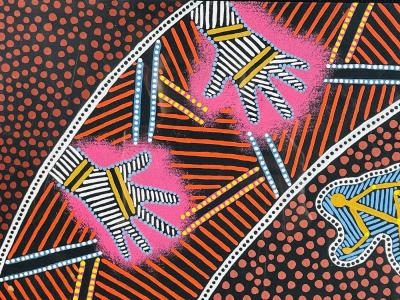 James P Simon Australian Aboriginal Painting in Lucite Shadowbox Signed 