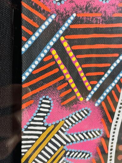 James P Simon Australian Aboriginal Painting in Lucite Shadowbox Signed 