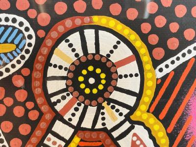 James P Simon Australian Aboriginal Painting in Lucite Shadowbox Signed 