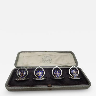 James William Benson Set of 4 Place Card Holders with University College at Oxford Arms