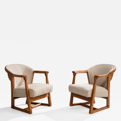 Jamestown Lounge Co Lounge Chairs with Oak and Fabric USA 1940s
