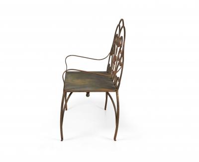 Jan Barboglio Mexican Modern Style Wrought Iron Outdoor Fleur de Lis Crest Bench