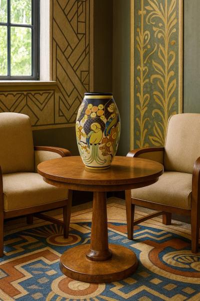 Jan Wind Art Deco Boch Keramis Vase with Oiseaux de Paradis by Jan Wind Belgium c 1925