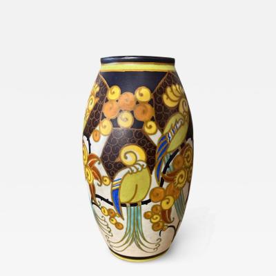 Jan Wind Art Deco Boch Keramis Vase with Oiseaux de Paradis by Jan Wind Belgium c 1925