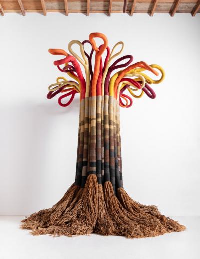 Jane Knight Large Scale Freestanding Fiber Art Sculpture by Jane Knight Titled The Tree