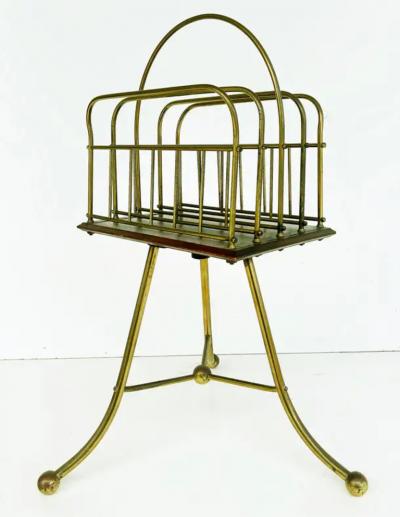 Jans of London Antique Revolving Magazine Stand in Brass and Mahogany