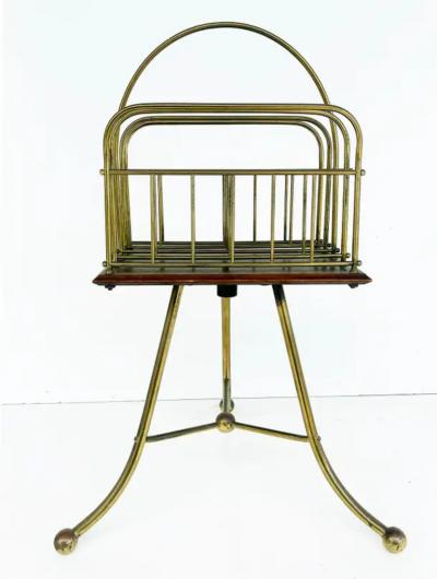 Jans of London Antique Revolving Magazine Stand in Brass and Mahogany