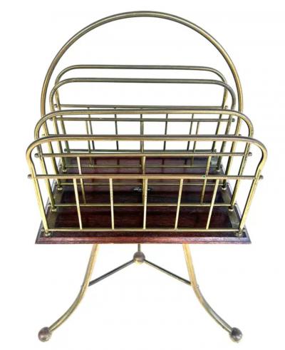 Jans of London Antique Revolving Magazine Stand in Brass and Mahogany
