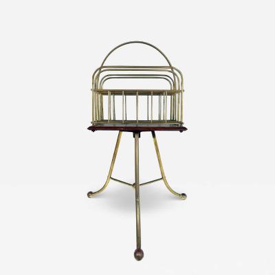 Jans of London Antique Revolving Magazine Stand in Brass and Mahogany