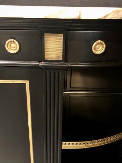 Jansen Hollywood Regency Sideboard Console Ebony w Marble Top and Bronze Deco